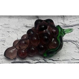 Vintage Art Glass Grapes Cluster Bunch Purple Home Decor Green‎ Stem